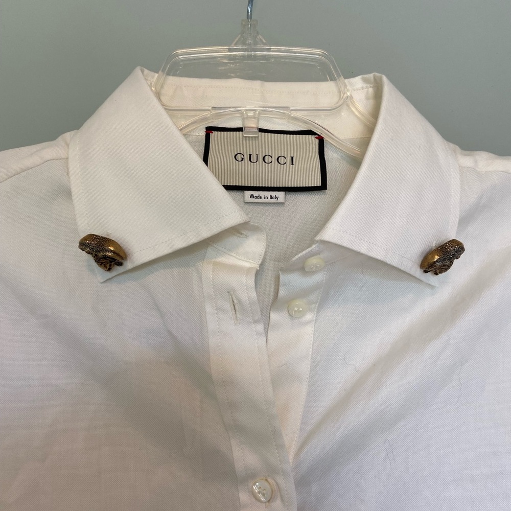 Gucci Ram Button-Down Collar Cotton Shirt in White - Picture 4 of 8